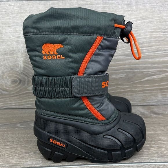 Sorel Flurry Toddler Boy Sz6 Gray Olive Orange Warm Lined Waterproof Winter Boot - Picture 1 of 10